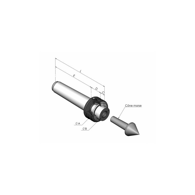 Live center for interchangeable inserts morse taper technical drawing