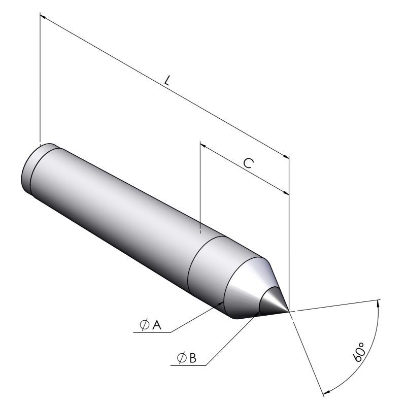 Dead center DIN 806 half carbide tip technical drawing